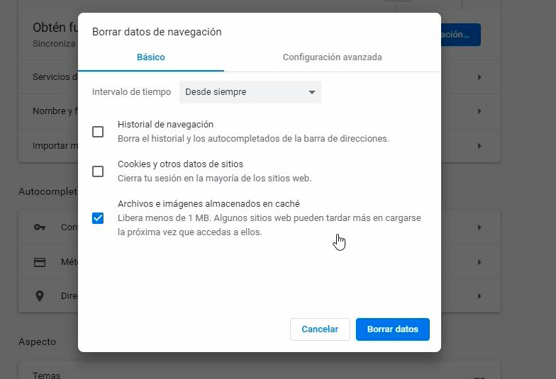 borrar datos chrome